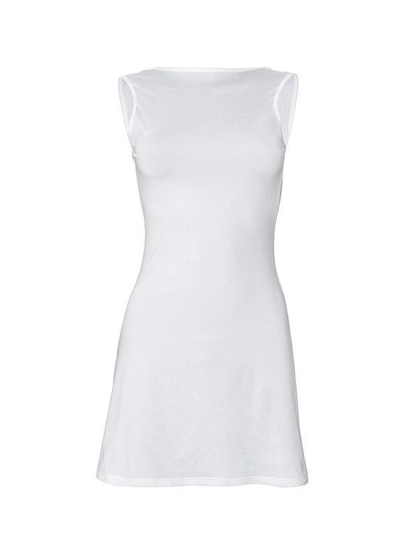 White French Sleeveless Backless Ruffle Mini Dress