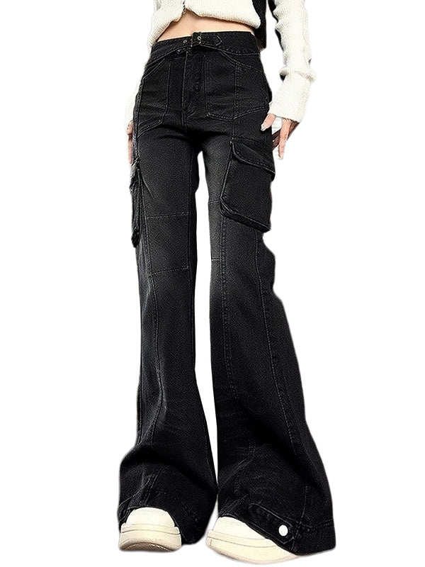 Zwarte Micro Horn slanke cargo-jeans voor dweilvloeren