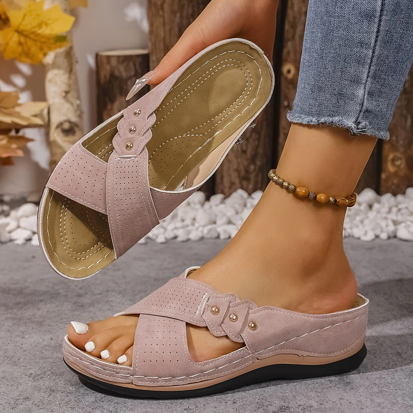 Women’s Summer Cross-Strap Wedge Sandals | Slip-On