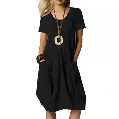 Women's Short Sleeve Midi Dress | With Pockets