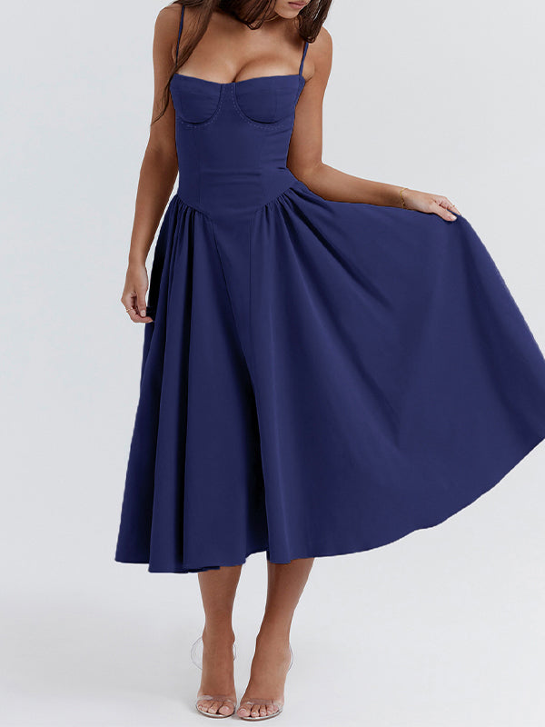 Navy Blue Vintage Cami Midi Dress