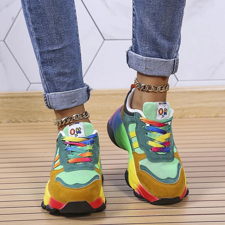 Women's Multicolored Chunky Sneakers | Lace-Up Closure