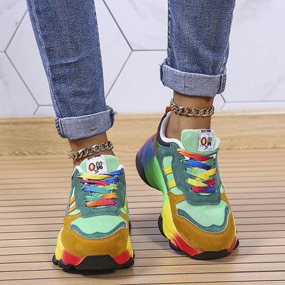 Women's Multicolored Chunky Sneakers | Lace-Up Closure