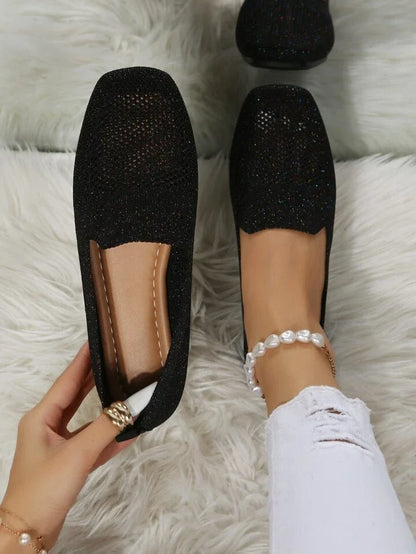 Women's Square Toe Knitted Flats | Slip-On