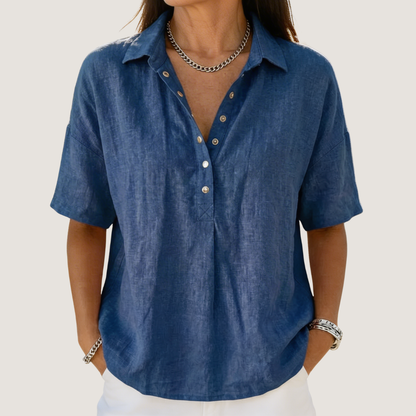 Women's Casual Short Sleeve Collared Blouse | Loose Fit
