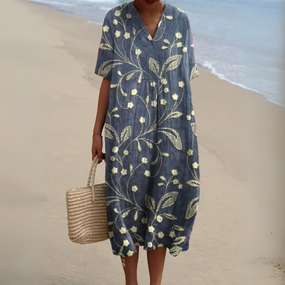 Women's Floral V-Neck Midi Dress | Summer