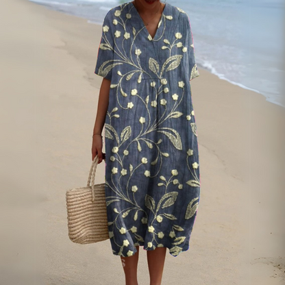 Women's Floral V-Neck Midi Dress | Summer