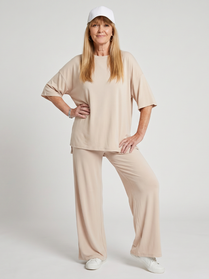 Women’s Short Sleeve T-Shirt and Wide-Leg Pants Co-ord | 2-Piece Lounge Set