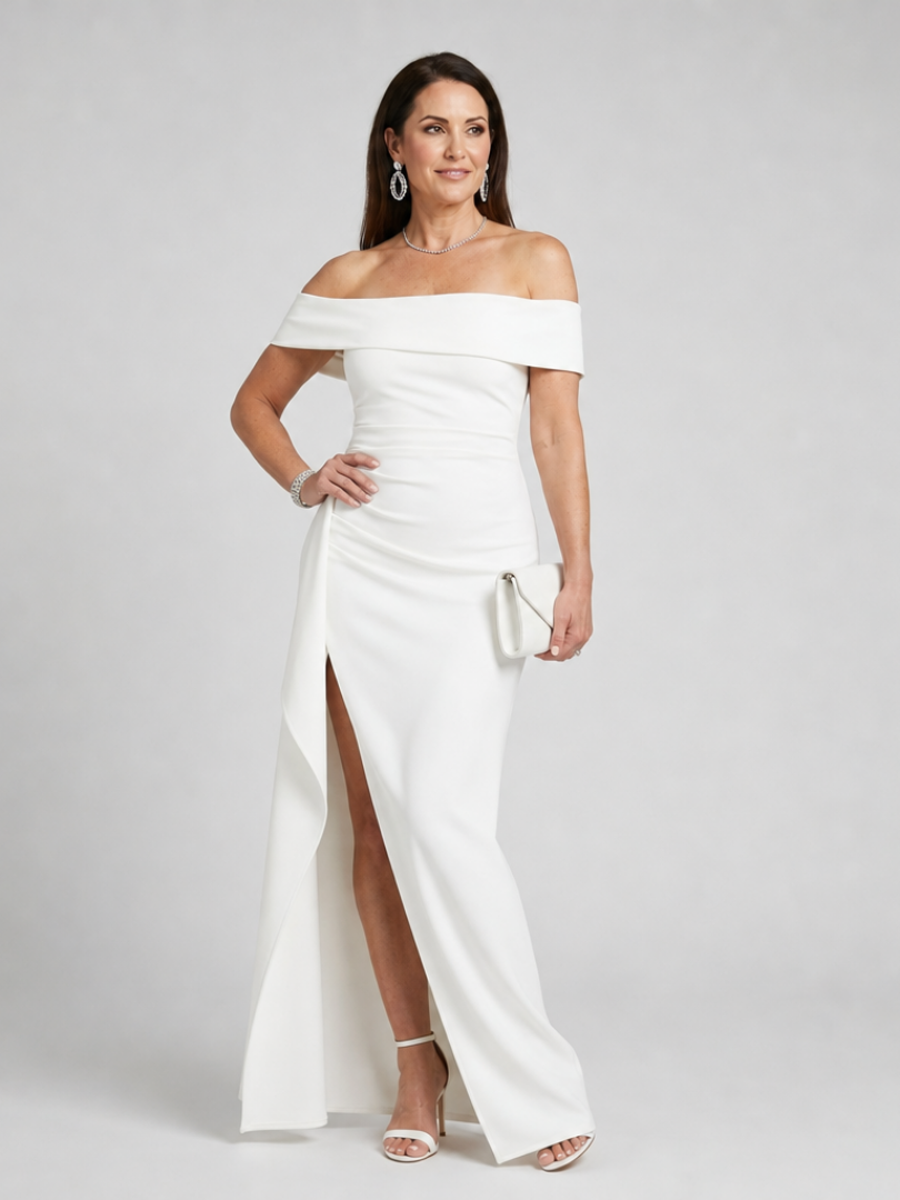 Women's Off-The-Shoulder Evening Maxi Dress | with Slit
