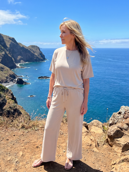 Women's 2-Piece Lounge Set | Short Sleeve Top and Wide Leg Pants