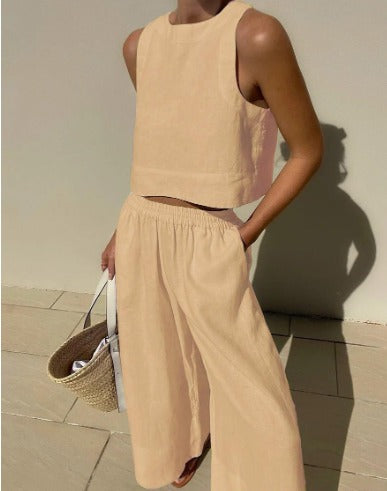 Women's Two-Piece Casual Matching Set | Cropped Top and Wide-Leg Trousers