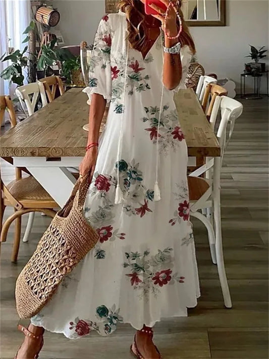 Women's Floral Boho Style Maxi Dress | V-Neck