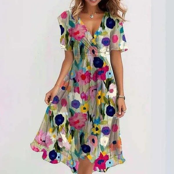 Women's V-Neck Midi Summer Wrap Dress | with Flutter Sleeves