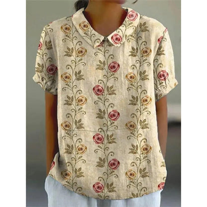 Women's Casual Floral Pattern Blouse | Short Puff Sleeves