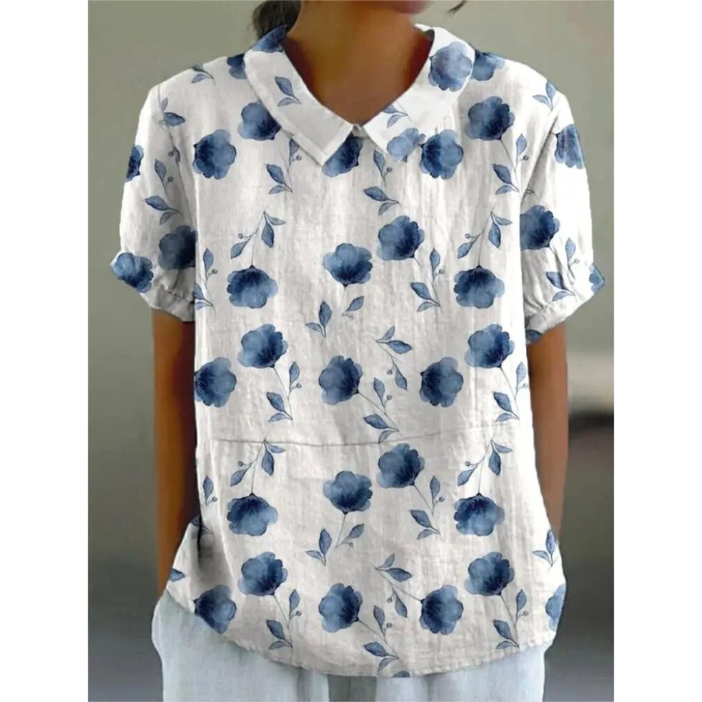 Women's Casual Floral Pattern Blouse | Short Puff Sleeves