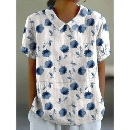 Women's Casual Floral Pattern Blouse | Short Puff Sleeves