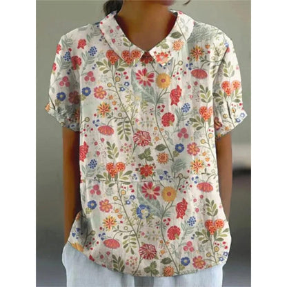 Women's Casual Floral Pattern Blouse | Short Puff Sleeves