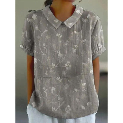Women's Casual Floral Pattern Blouse | Short Puff Sleeves