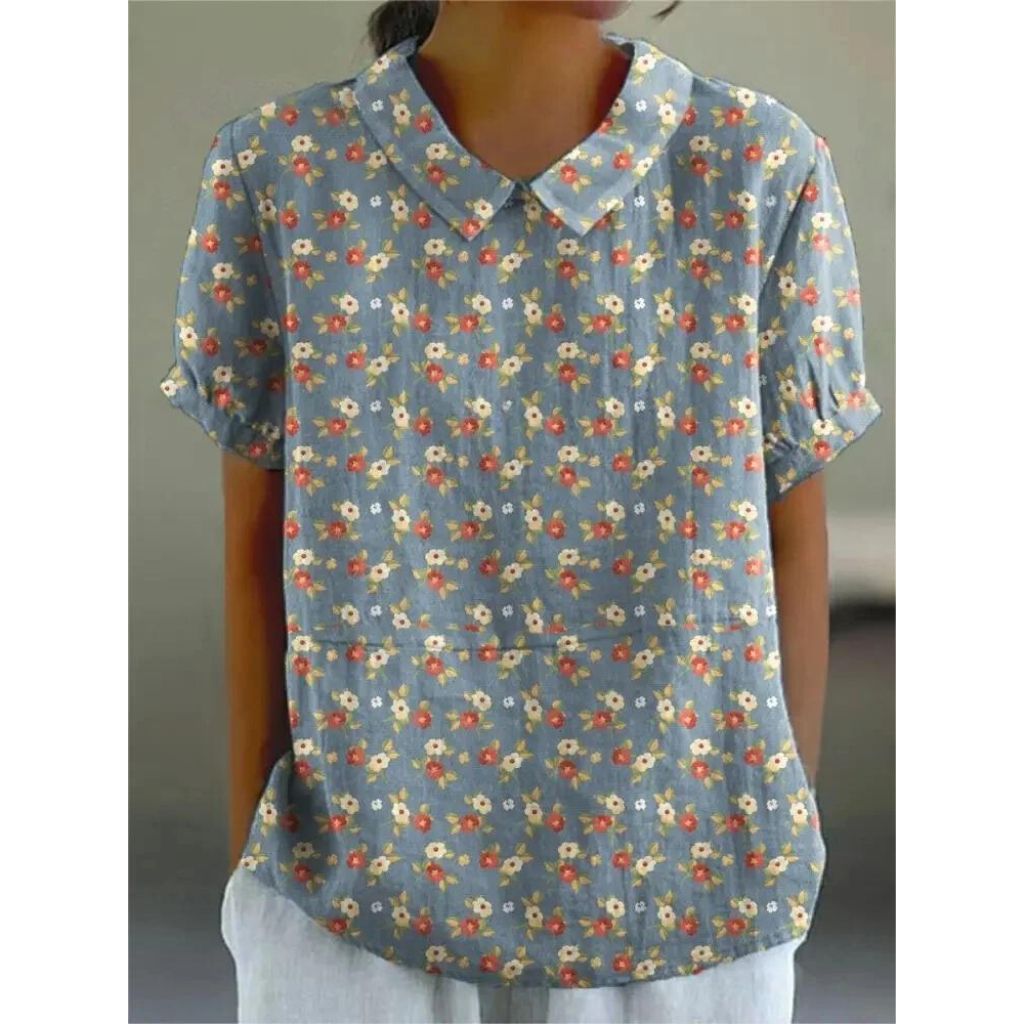 Women's Casual Floral Pattern Blouse | Short Puff Sleeves