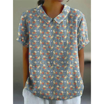 Women's Casual Floral Pattern Blouse | Short Puff Sleeves