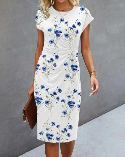 Women’s Floral Pattern Short Sleeve Wrap Dress | Midi