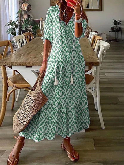 Women's Bohemian V-Neck Flowy Summer Dress | Maxi