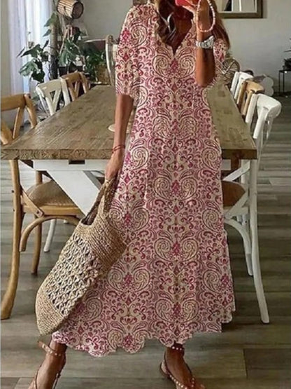 Women's Bohemian V-Neck Flowy Summer Dress | Maxi