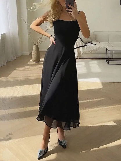 Women's Sleeveless Midi Dress | Square Neck A-Line