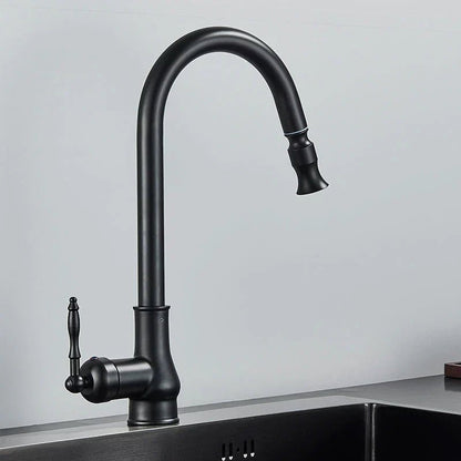 Pull-Out Kitchen Faucet in Antique Bronze for Stylish and Flexible Kitchen Use