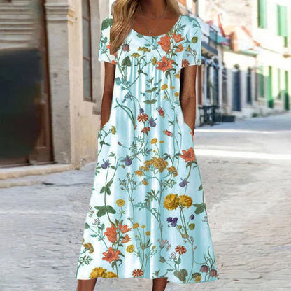 Women's Floral Pattern Summer Dress with Pockets | Midi