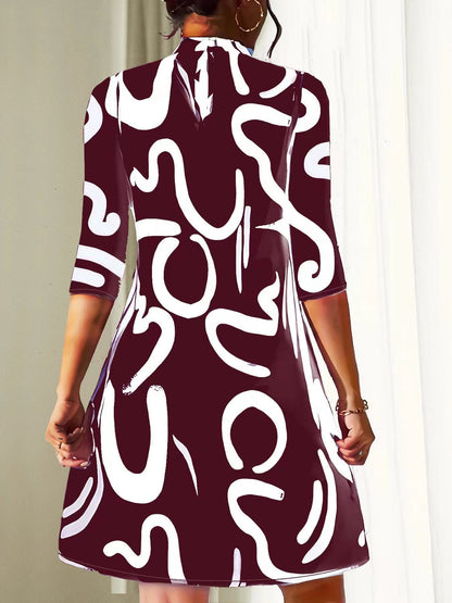 Women’s Casual Loose-Fitting Stand Collar Dress | 3/4 Sleeves