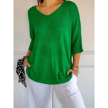 Women's Casual V-Neck T-Shirt | 3/4 Sleeves