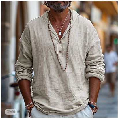 Men's Casual Summer Henley Shirt | Long Sleeve