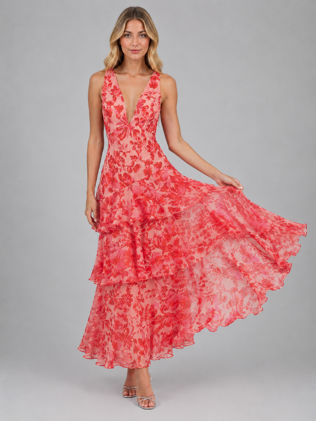 Women's Tiered Ruffle Summer Floral Maxi Dress | V-Neck