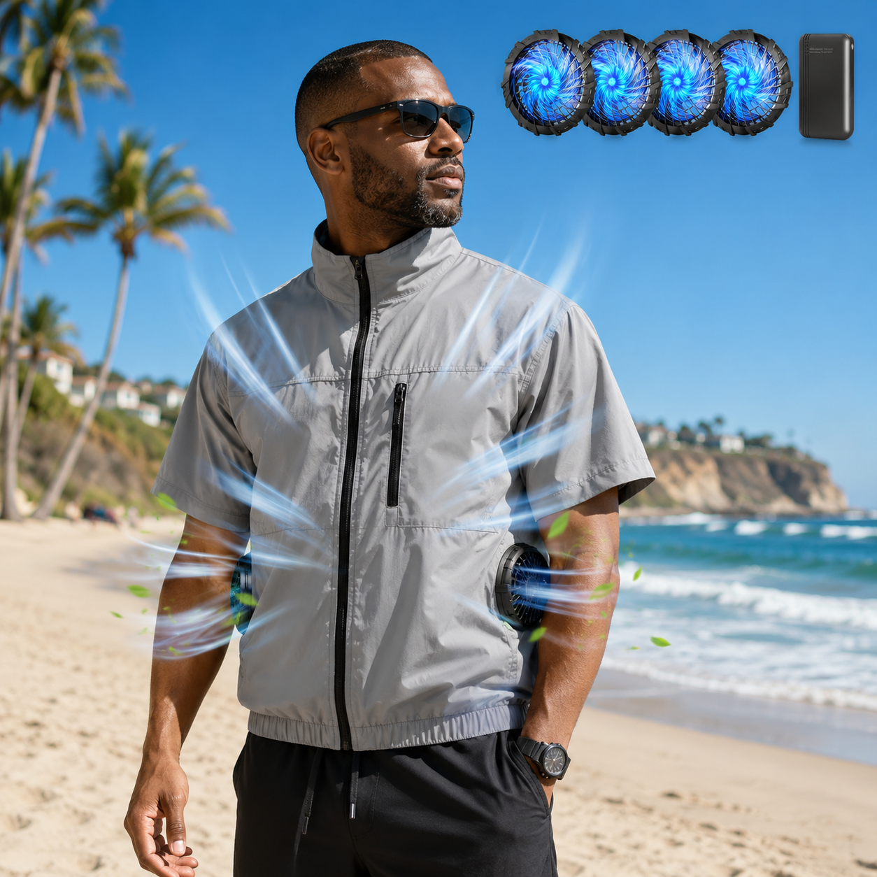 Portable Cooling Vest with Four Fans for Heat Relief During Outdoor Work