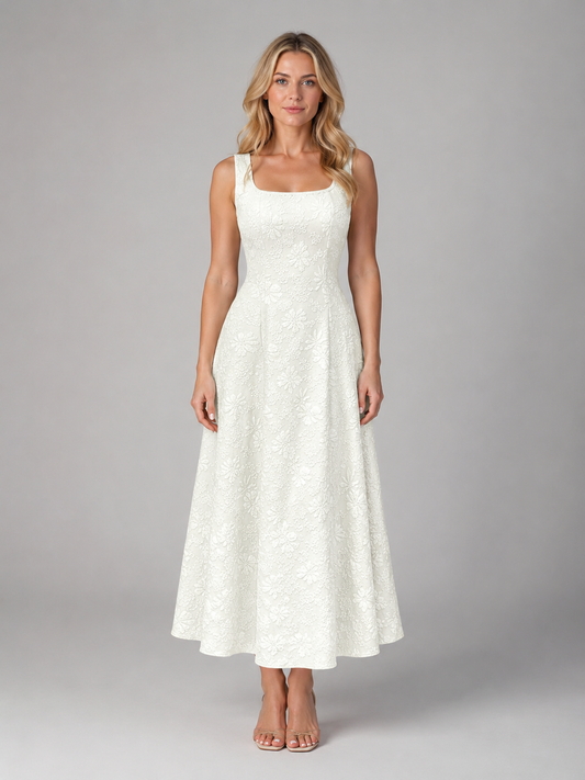 Women's Square Neck Floral Wedding Guest Dress | Midi