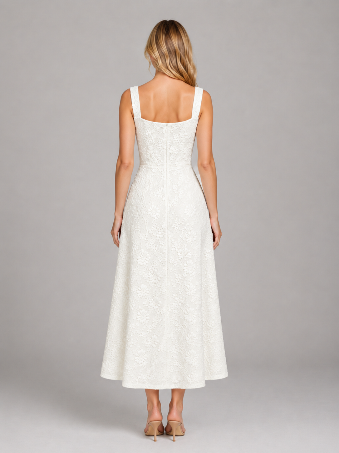 Women's Square Neck Floral Wedding Guest Dress | Midi