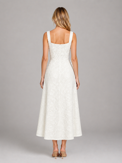 Women's Square Neck Floral Wedding Guest Dress | Midi