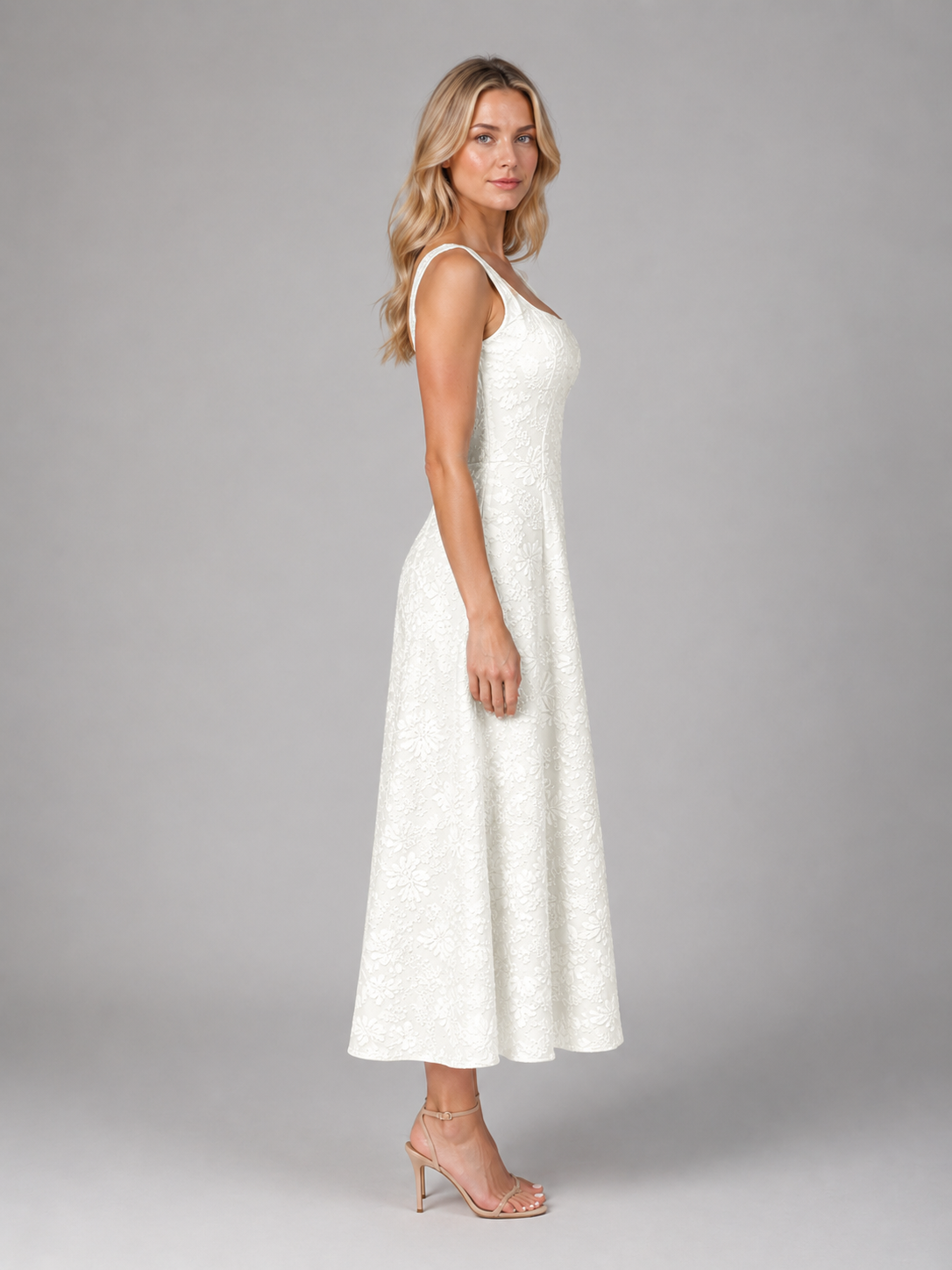 Women's Square Neck Floral Wedding Guest Dress | Midi