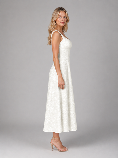 Women's Square Neck Floral Wedding Guest Dress | Midi