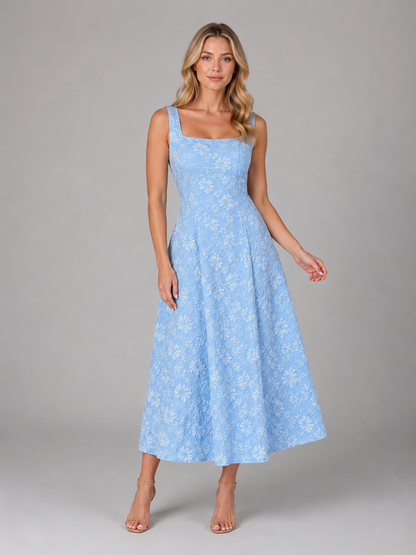 Women's Square Neck Floral Wedding Guest Dress | Midi