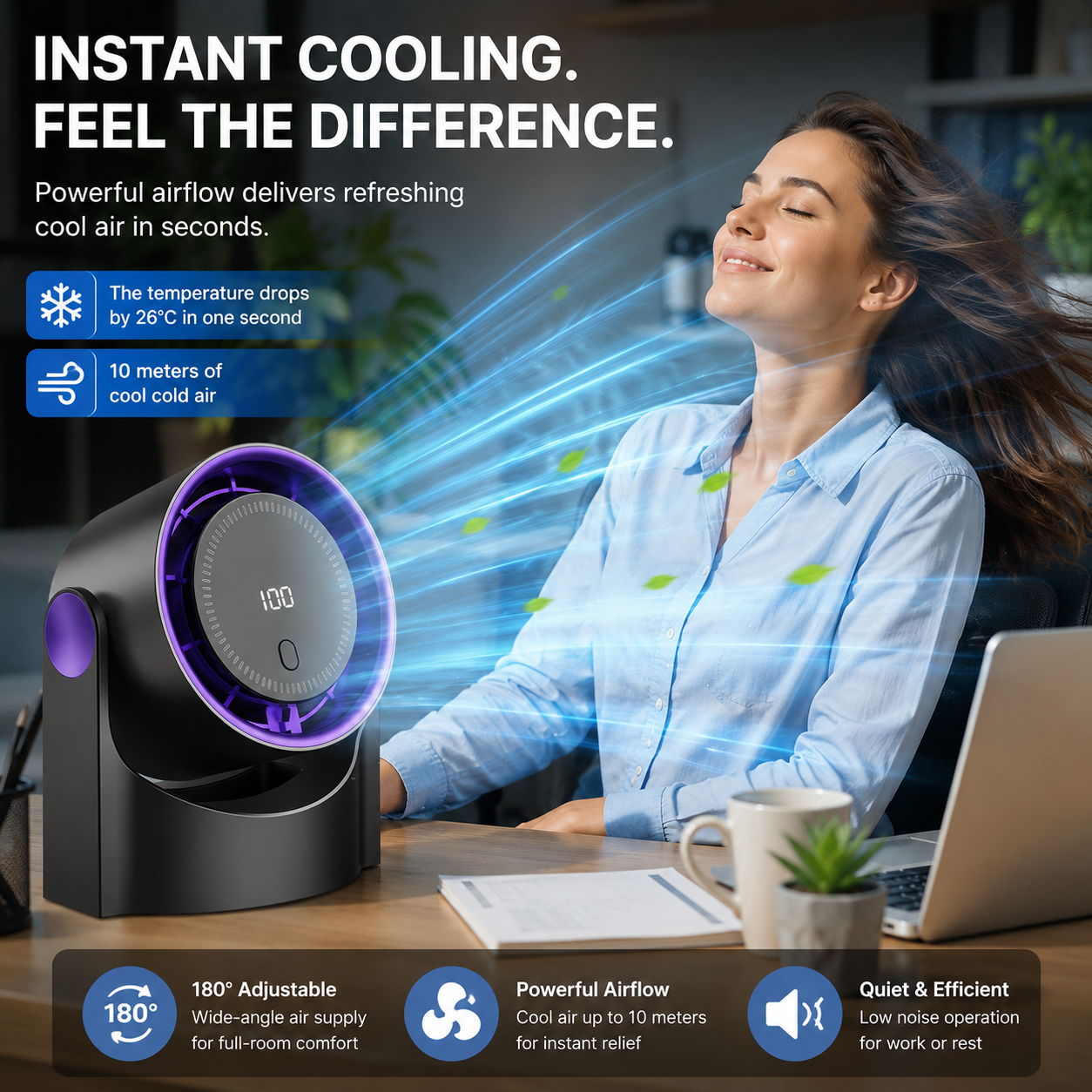 Compact Wireless USB Fan for Home, Office, Bedroom, and Dorm Cooling