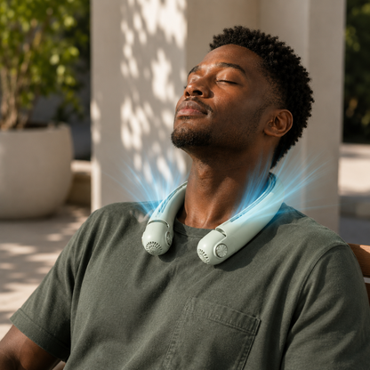Rechargeable Dual Airflow Neck Fan with USB-C for Travel, Sports, and Outdoor Use