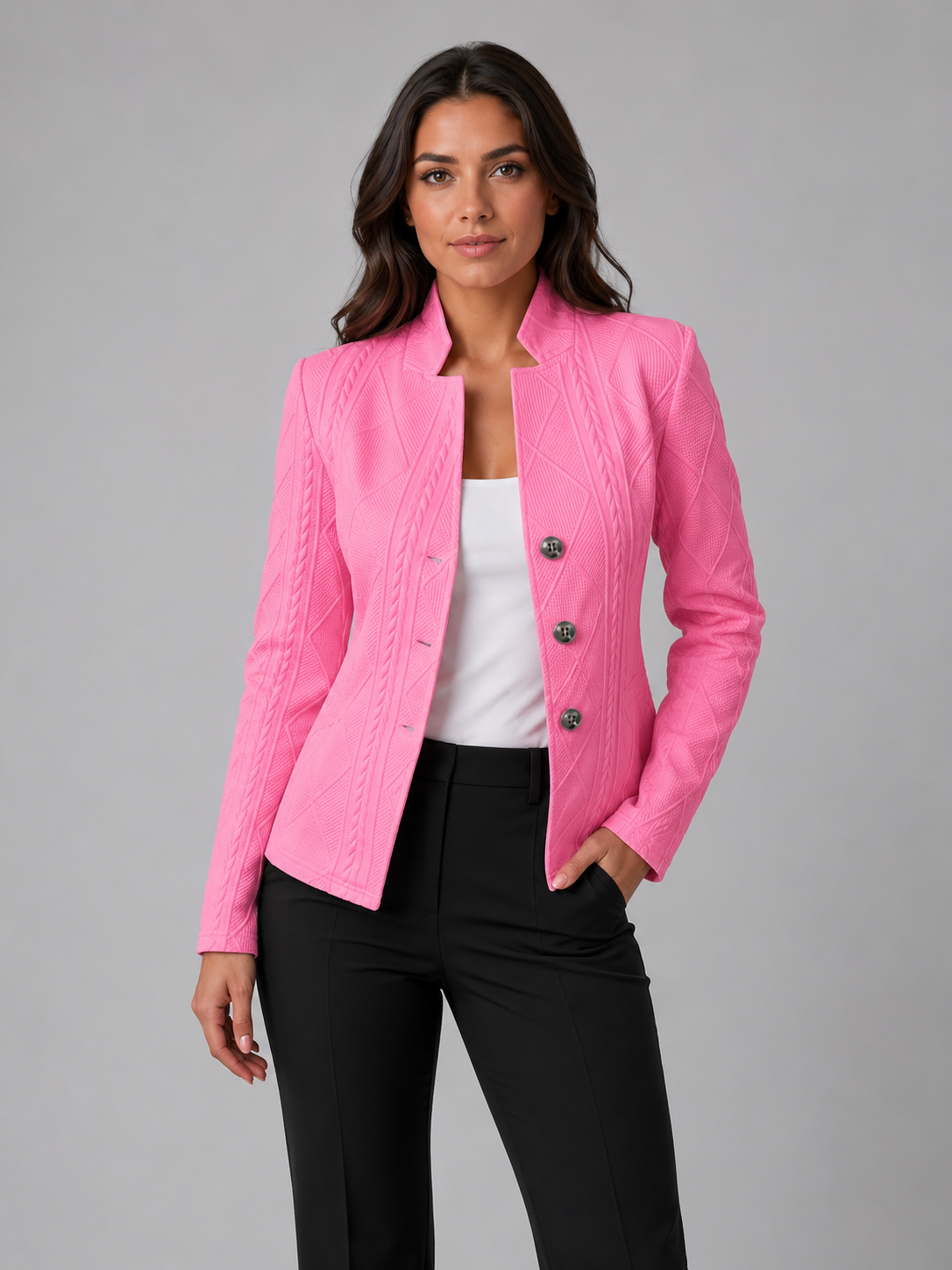 Women's Business Casual Slim Fit Blazer Jacket | with Stand Collar