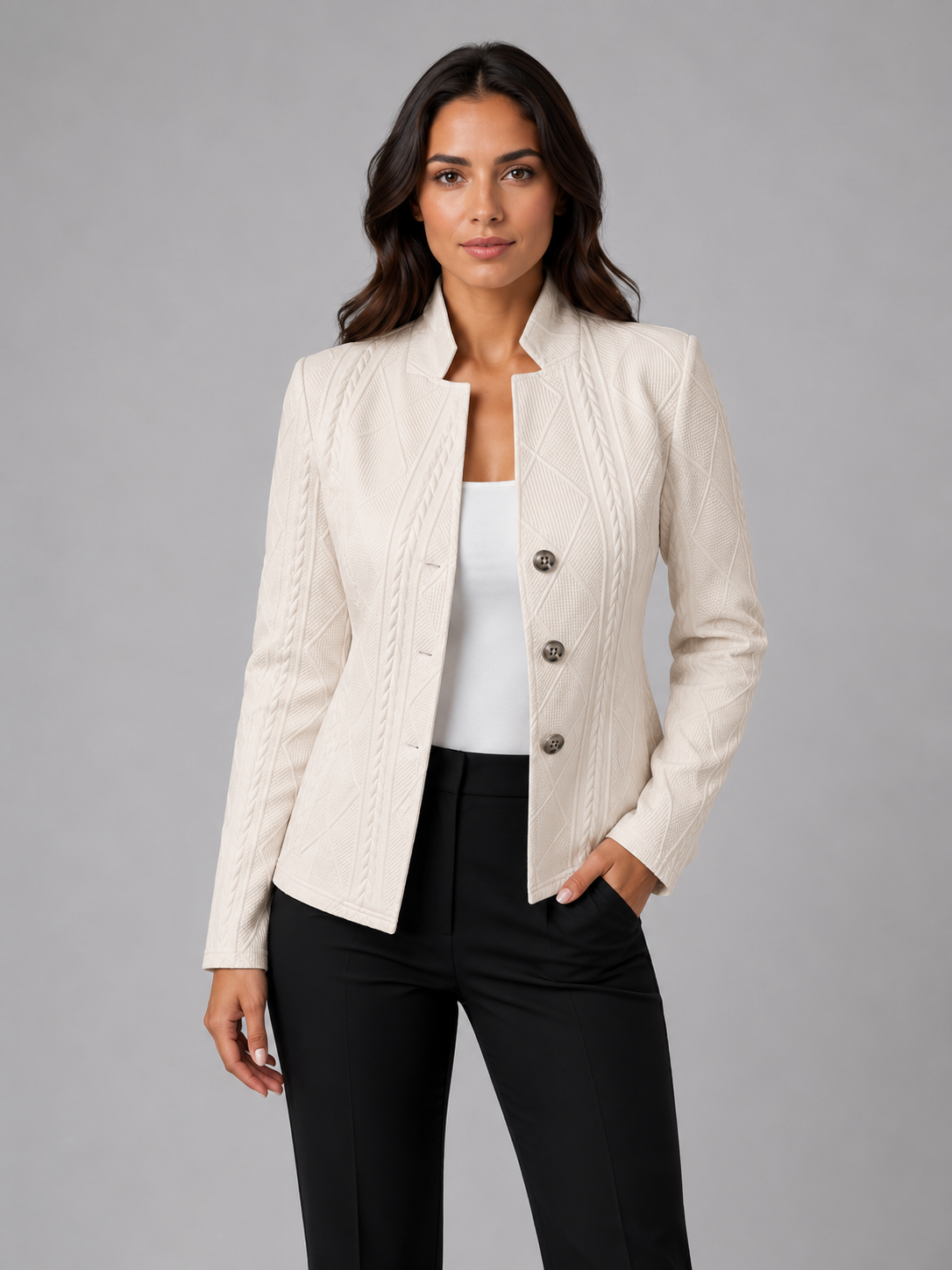 Women's Business Casual Slim Fit Blazer Jacket | with Stand Collar