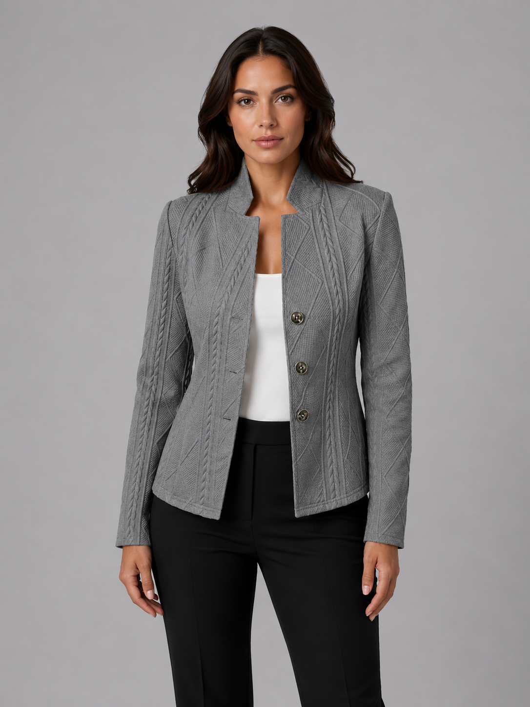 Women's Business Casual Slim Fit Blazer Jacket | with Stand Collar