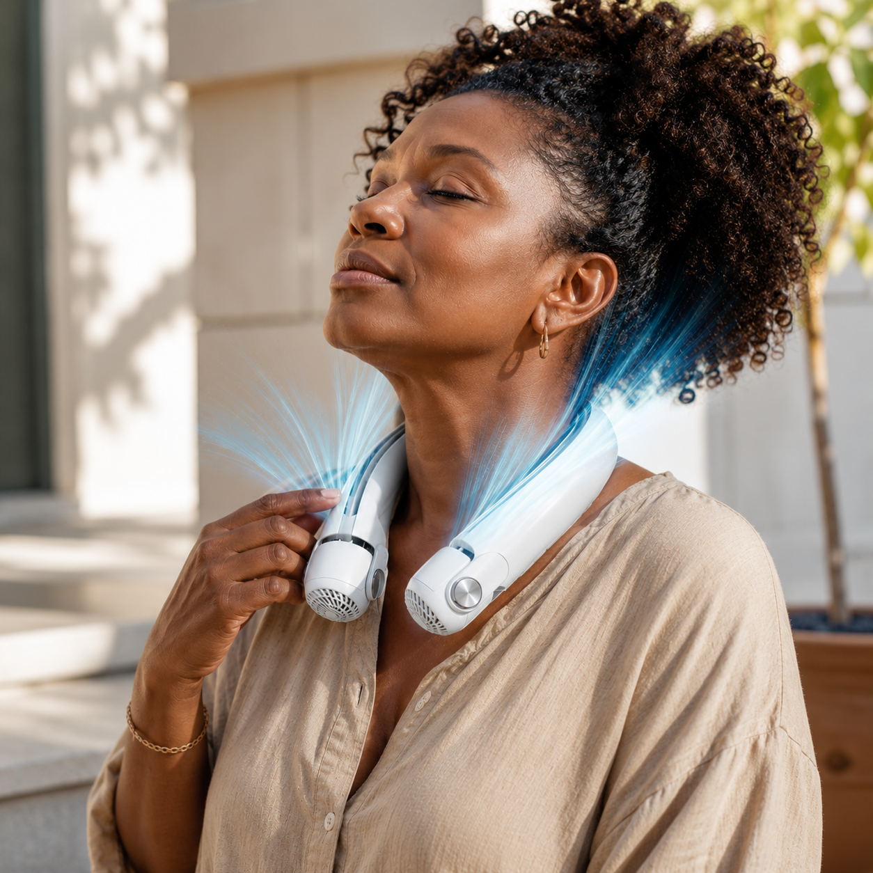 Rechargeable Dual Airflow Neck Fan with USB-C for Travel, Sports, and Outdoor Use