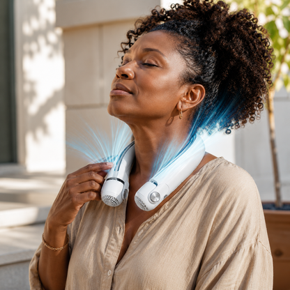 Rechargeable Dual Airflow Neck Fan with USB-C for Travel, Sports, and Outdoor Use