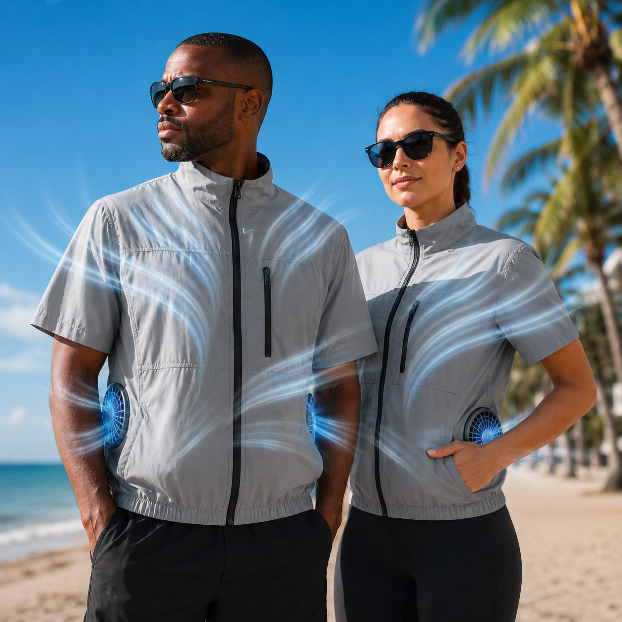 Portable Cooling Vest with Four Fans for Heat Relief During Outdoor Work