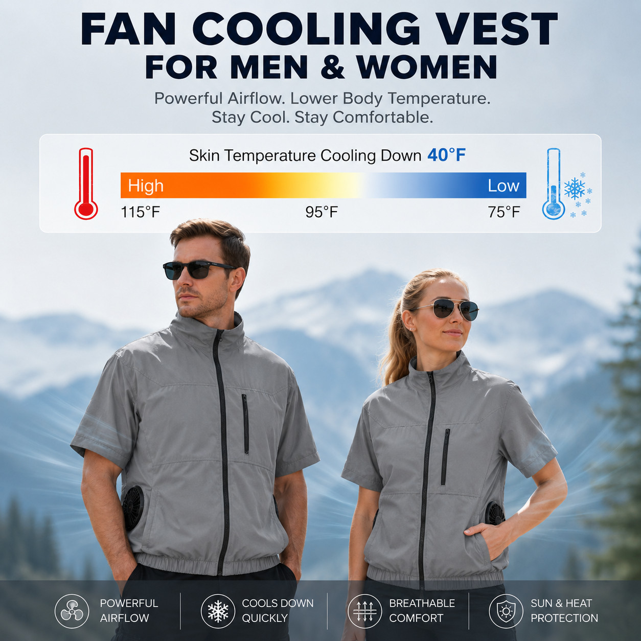 Portable Cooling Vest with Four Fans for Heat Relief During Outdoor Work